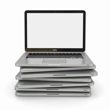 Stack of laptop on white isolated background. 3d Stock Illustration
