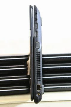 A stack of laptops. Closeup. Stock Photos