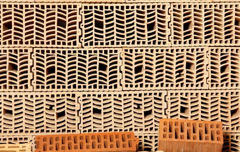 A stack of large-format ceramic blocks, wall ceramic materials used in modern Stock Photos