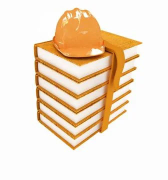 Stack of leather technical book with belt and hard hat Stack of leather te... Stock Photos