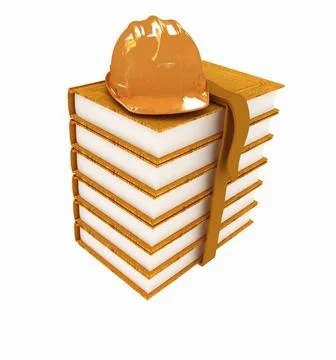 Stack of leather technical book with belt and hard hat Stack of leather te... Foto stock