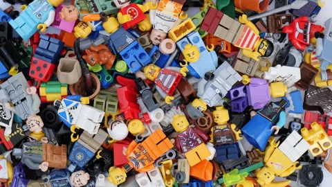 Stack of Lego Figurines being rotated on a turntable Stock Footage 317816174