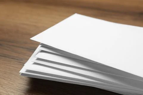 Stack of letters on wooden table, closeup 스톡 사진