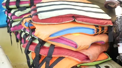 Stack of life jacket in a boat Video stock 169290757