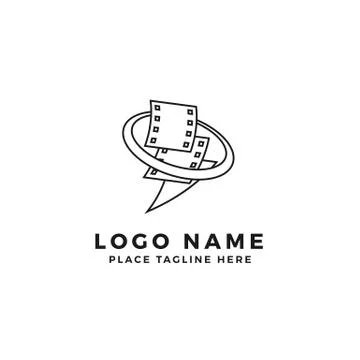 Stack of lightning film strip with circle planet logo brand. thunderbolt movi Stock Illustration