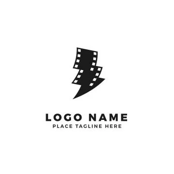 Stack of lightning film strip logo brand. thunderbolt movie illustration. 스톡 일러스트