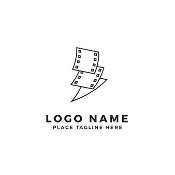 Stack of lightning film strip logo brand. thunderbolt movie illustration. sim 스톡 일러스트