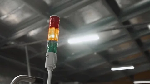 Stack Lights in Automated Production Module in Factory Stock Footage 73881240
