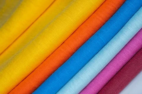 Stack of linen fabrics, close up Stock Photos