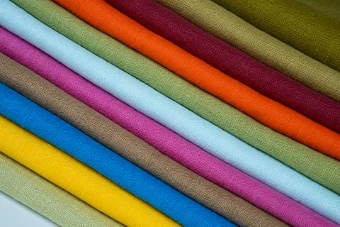 Stack of linen fabrics, close up Stock Photos
