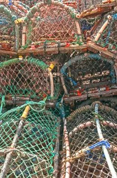 Stack of lobster crab pots traps Stock Photos
