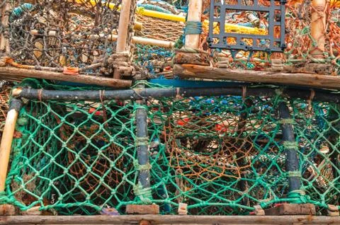 Stack of lobster crab pots traps Stock Photos