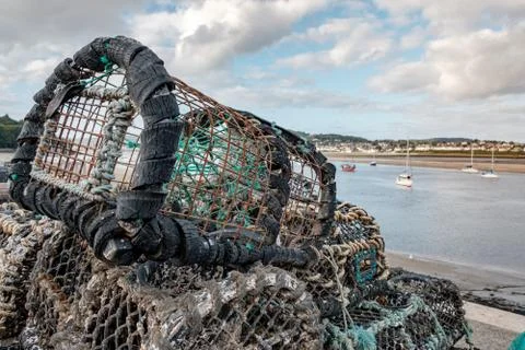 A stack of lobster pots or traps Stock Photos