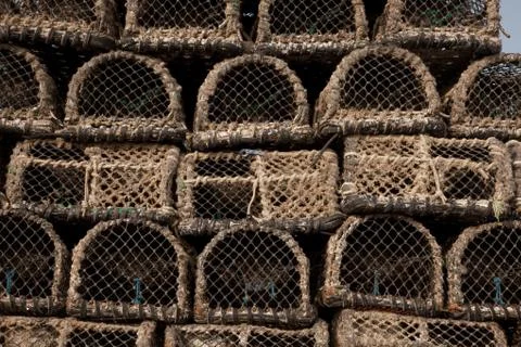 A stack of lobster pots Stock Photos