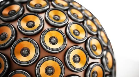 Stack of loudspeakers for arranged to form a globe. 3D illustration イラスト素材