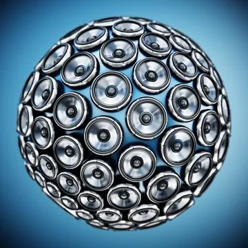 Stack of loudspeakers for arranged to form a globe. 3D illustration Stock Illustration
