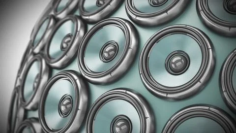 Stack of loudspeakers for arranged to form a globe. 3D illustration Stock Illustration