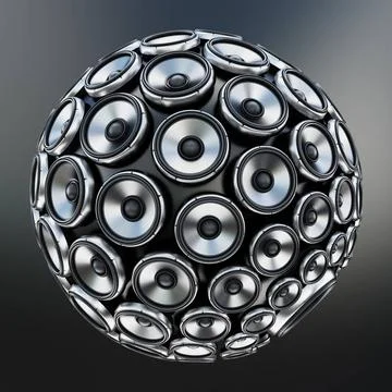 Stack of loudspeakers for arranged to form a globe. 3D illustration Stack ... Foto stock