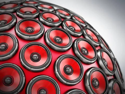 Stack of loudspeakers for arranged to form a globe. 3D illustration Stack ... 스톡 사진