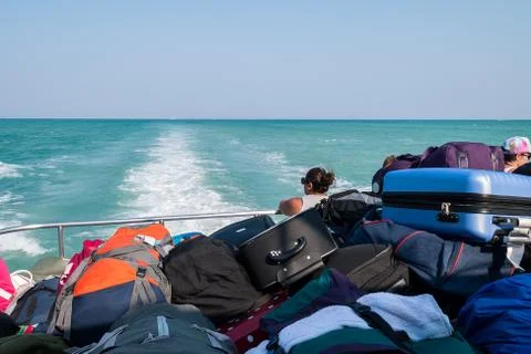 Stack of luggage on ferry boat Stock Photos