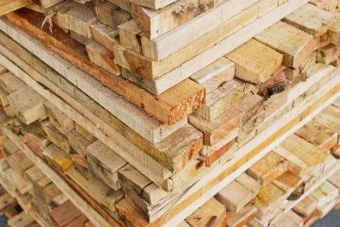 Stack of lumber in logs storage closeup Stock Photos