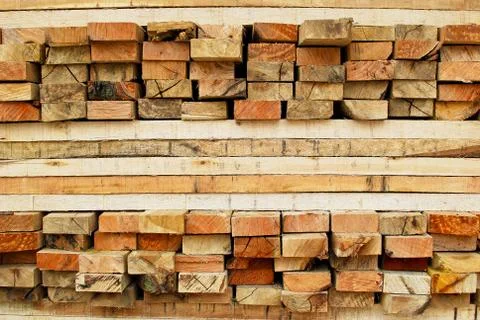 Stack of lumber in logs storage Stock Photos