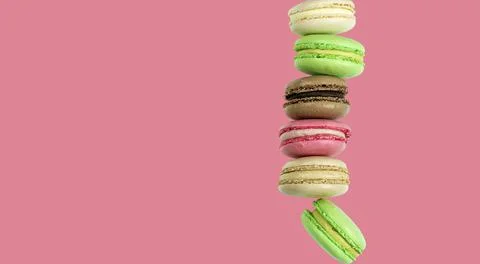 Stack of macaroon isolated on a pink background with copy space Stock Photos