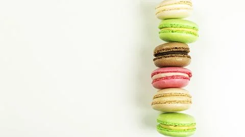 Stack of macaroon on a milky background with copy space Stock Photos