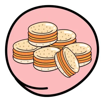 Stack of Macaroons on Round Pink Background Stock Illustration