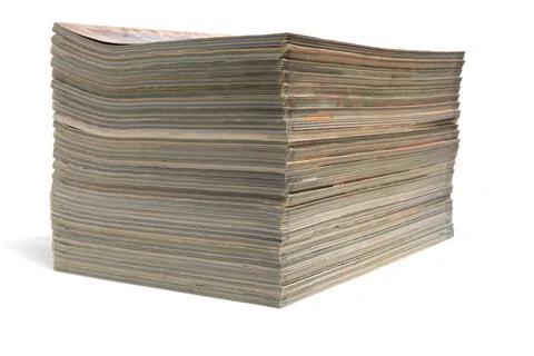 Stack of magazines and newspapers on a white background. 스톡 사진