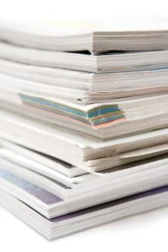 Stack of Magazines Isolated on a White Background 스톡 사진