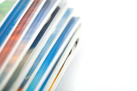 Stack of magazines studio isolated on white Foto stock