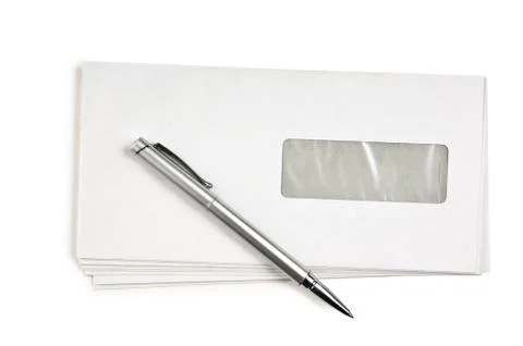 Stack of mail envelopes and a pen Foto stock