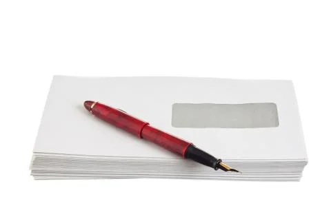 Stack of mail envelopes and a pen Foto stock