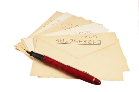 Stack of mail envelopes and a pen 스톡 사진