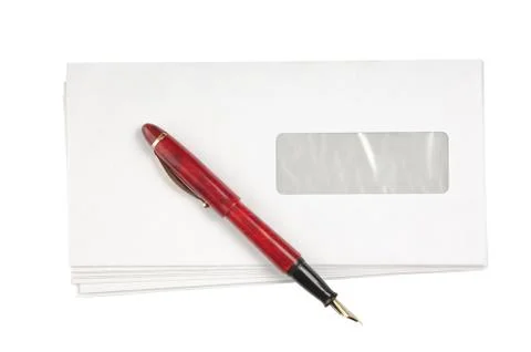 Stack of mail envelopes and a pen 스톡 사진