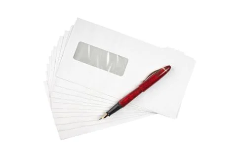 Stack of mail envelopes and a pen 스톡 사진
