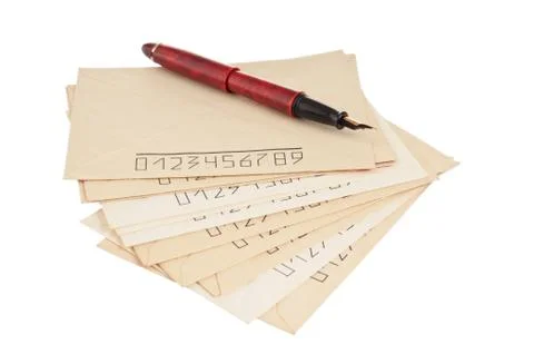 Stack of mail envelopes and a pen Foto stock
