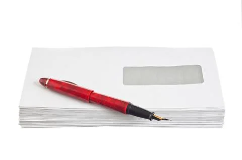 Stack of mail envelopes and a pen Foto stock