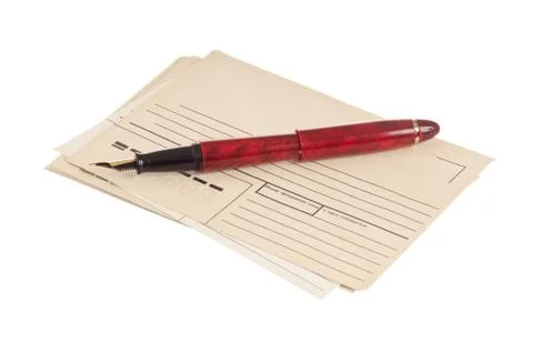 Stack of mail envelopes and a pen Foto stock