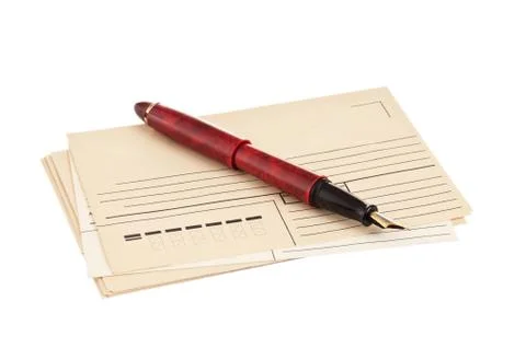 Stack of mail envelopes and a pen Foto stock