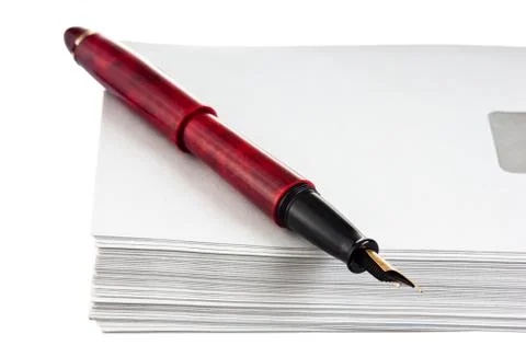 Stack of mail envelopes and a pen Foto stock