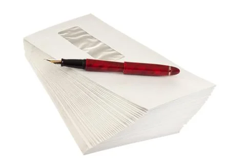 Stack of mail envelopes and a pen Foto stock