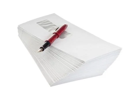 Stack of mail envelopes and a pen Stock Photos