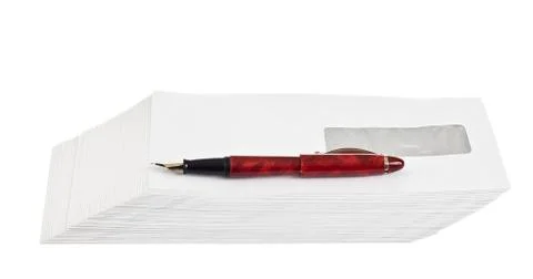 Stack of mail envelopes and a pen Stock Photos