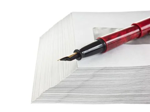 Stack of mail envelopes and a pen Stock Photos