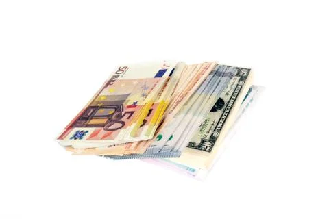 Stack of Many Banknotes on White Stock Photos