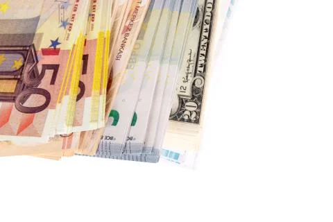 Stack of Many Banknotes on White Stock Photos