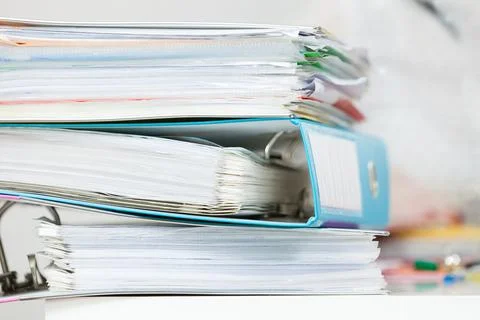 Stack of many binders with documents Stock Photos