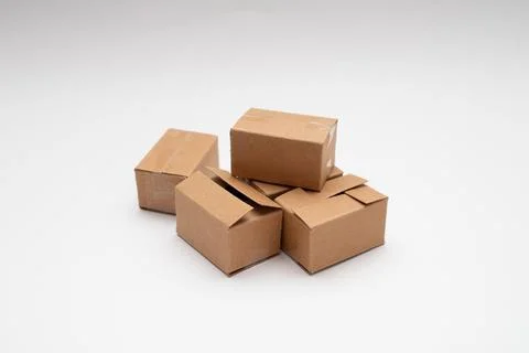 Stack of many cardboard boxes on white background Stock Photos